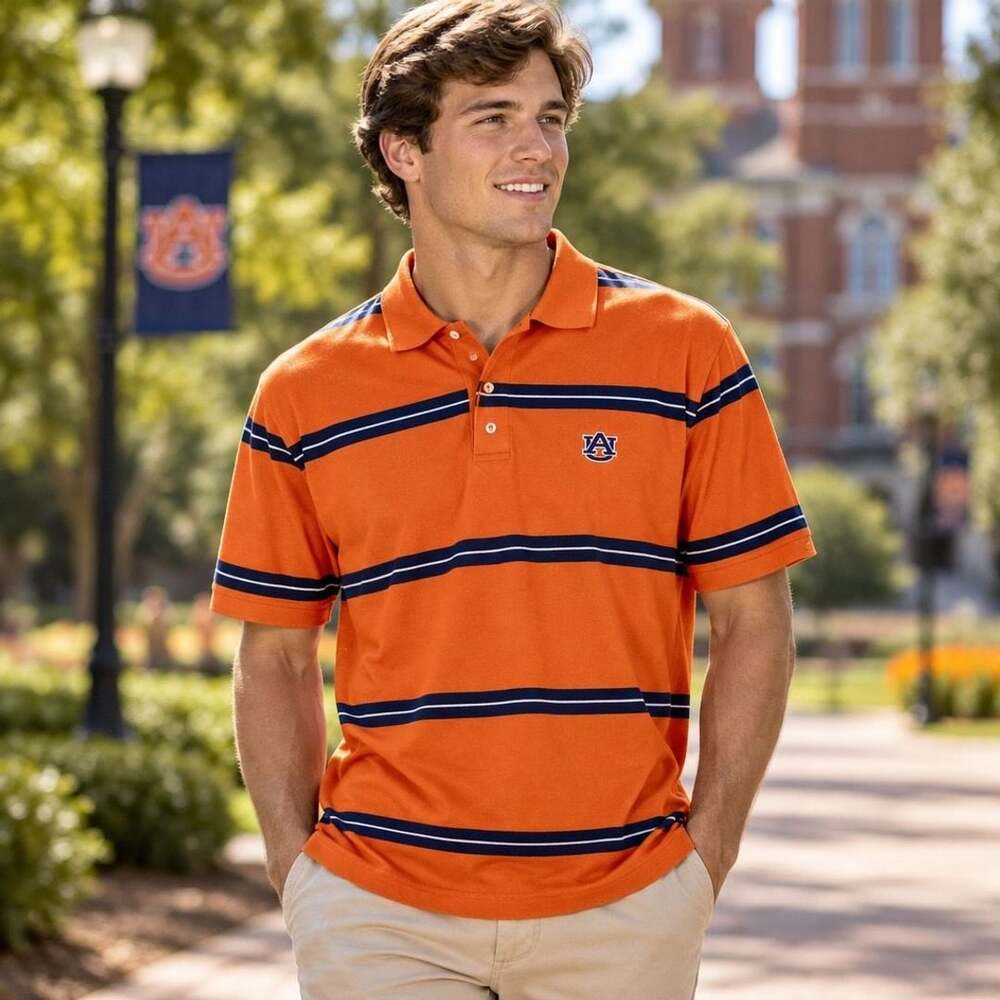 Cutter & Buck Auburn Tigers Polo Shirt Size M Orange Striped